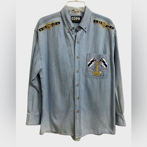 Vintage Copa Banana Nautical Themed Button Down Shirt Men's Size M Embroidered - Picture 1 of 14